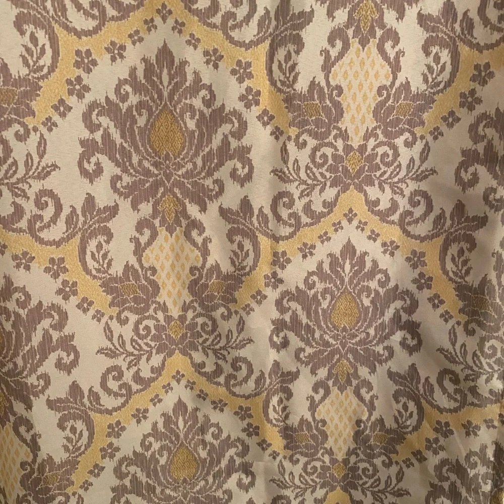 Waverly. Cream and yellow with brown Damask shower curtain.